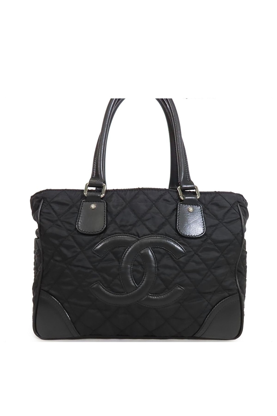 Chanel Paris New York Line Tote Bag Black Silver Nylon Leather